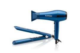 blue BaByliss pro flatiron and dryer